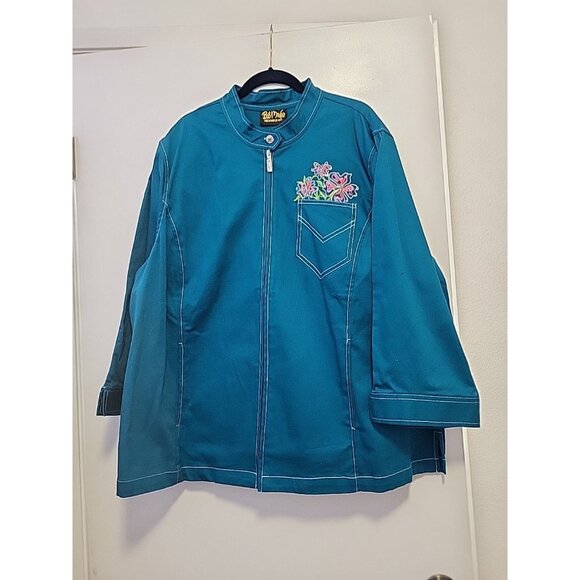 Bob Mackie Wearable Art Embroidered Teal SAMBA Dance Culture Festival Jacket 3X - Picture 2 of 7